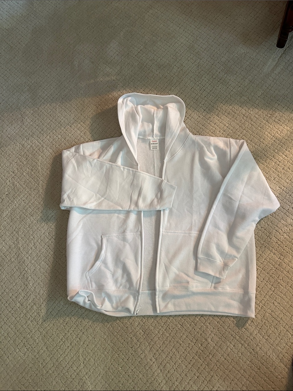 Hanes White Full-Zip Hooded Sweatshirt